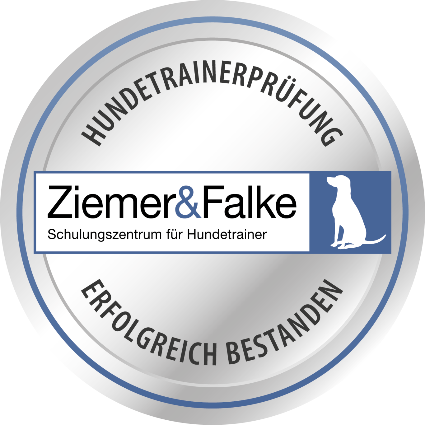 Zertifikat für erfolgreich bestandene Hundetrainerprüfung von Ziemer & Falke.